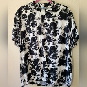 Denim & Flower Ricky Singh Black&White Abstract Short Sleeve Shirt Size Medium